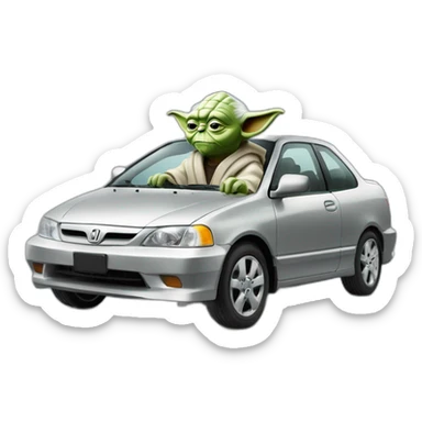 Yoda driving a silver 2001 Honda civic (he had too much ketamine) sticker