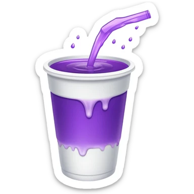 a white styrofaom cup with purple liquid that is tipped over with the liquid slightly pouring out sticker