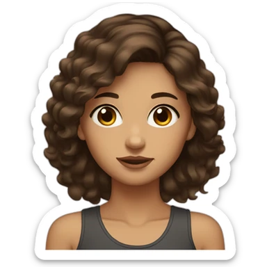 tan girl dark brown hair with layers brown eyes and sticker