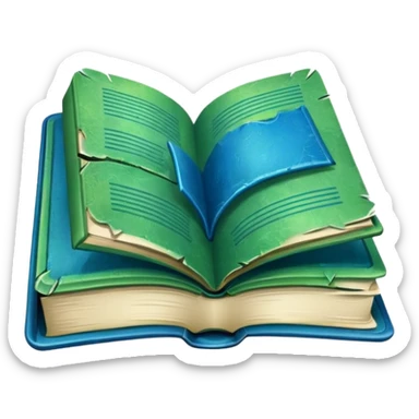 green and blue book with an abstract symbol on it sticker