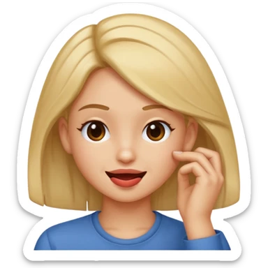 Create an emoji that's biting lip but looking like the smirk emoji but with a hand like it's putting hair behind their ear  sticker