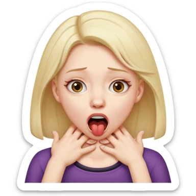 girl with two hands on her neck choking with mouth open and eyes crazy sticker