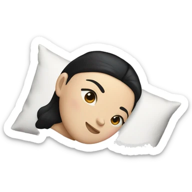 white girl with straight black hair laying down on a pillow sticker