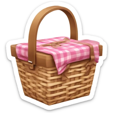 pink and light brown picnic basket with a bow tied on top sticker