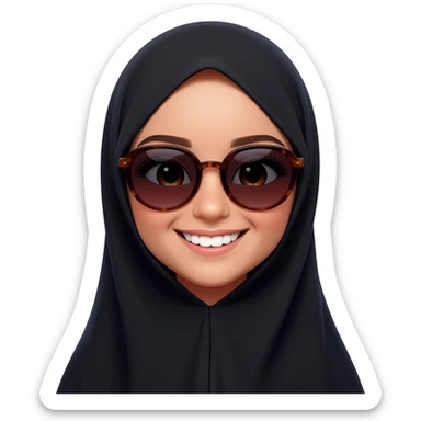 smiling face, cute face 
,luxury face & loving face, laughing face, beauty face, sunglass face make all this emoji wearing black color Abbaya  
sweet girl sticker