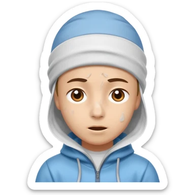 A person with headaches and a cold pack on the head sticker