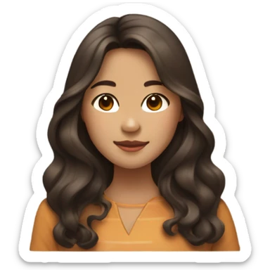 caramel skin asian girl with long dark brown medium wavy hair with middle part sticker