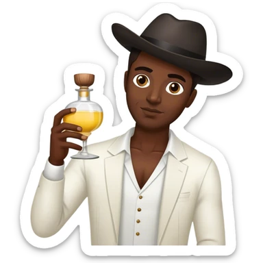 DARK black guy dark brown eyes holding tequila sticker