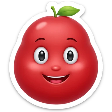 Cute round emoji mascot, shaped like a soft blob or jellybean, with two expressive eyes and a happy or clever smile. Entire body is colored in a warm cherry red (#e84a5f style), with no outline. Minimal facial features. Simple, friendly, and modern emoji-style character. Clean white background. sticker