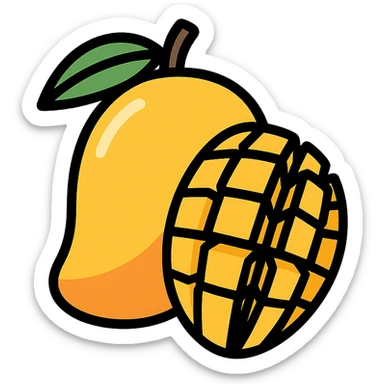 flat vector mango illustration, sliced half in hedgehog style, no face, no eyes, clean minimal design, white background, high resolution, no background elements sticker