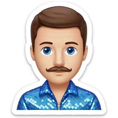 Benson Boone (b.2002), Pop Singer with blue eyes, brown hair and thin mustache, icy blue sequin outfit sticker