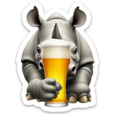 head of a rhino drinking beer sticker