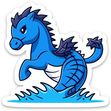 Black ninja water horse with dark blue water elements flowing around it, spiky armor, fierce expression sticker