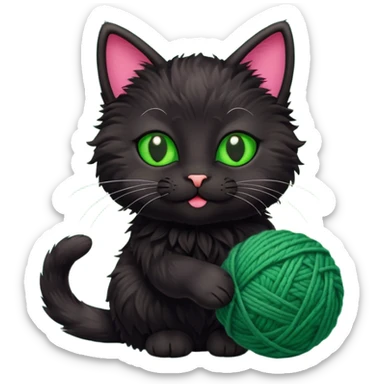 happy black cat playing with small ball of wool sticker