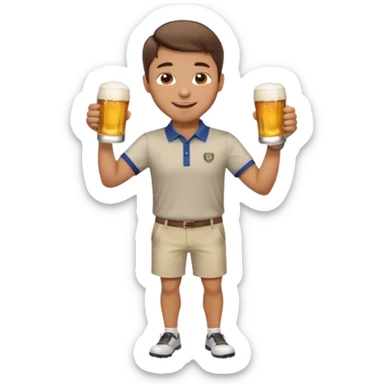 Handsome. Male. Happy. Brown short hair. Wearing golf shirt and shorts. Drinking beer. Cheersing. Full body sticker