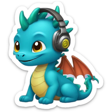 dragon cute listen to music sticker