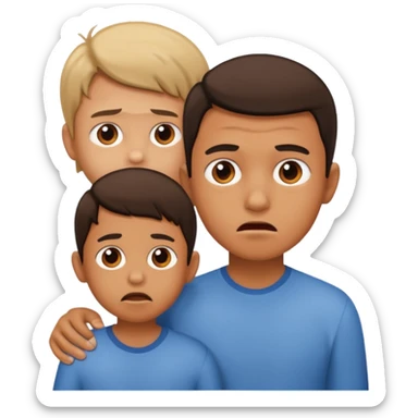 a scared child with a man behind the back sticker