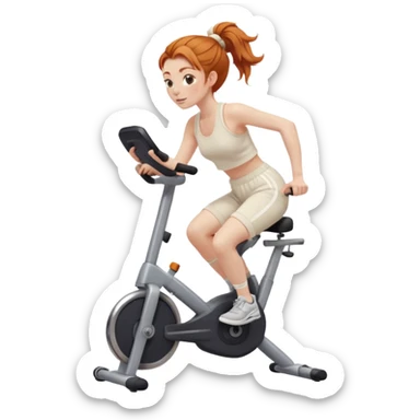 Gorgeous Ginger girl messy bun rising stationary bike cream sweatpants sticker