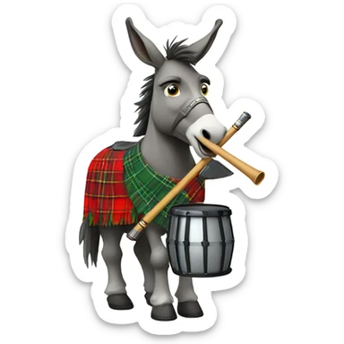 A donkey playing a tin whistle wearing a Scottish kilt  sticker