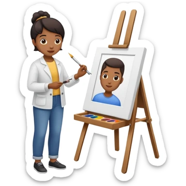 person painting a picture on an easel sticker