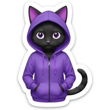 Black cat wearing a violet hoodie fursona (full body) sticker