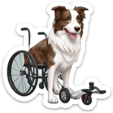 white and brown red merle border collie in wheel chair sticker