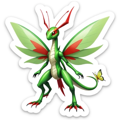  Cool Edgy Shiny Futuristic Ethereal Legendary Kartana-Digimon-Schyther-Flygon-hybrid full body with butterfly wings on back sticker