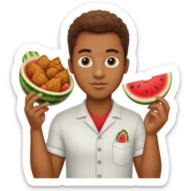 Black guy holding friend chicken and watermelon sticker