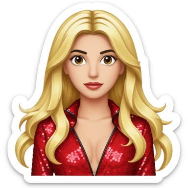 Lele Pons with long blonde hair, red sequin outfit sticker