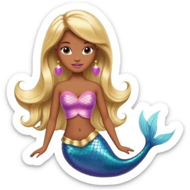Brown skin blonde hair barbie mermaid  sticker