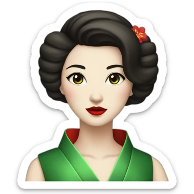 woman dark Brown hair Green eyes geisha red lips sticker