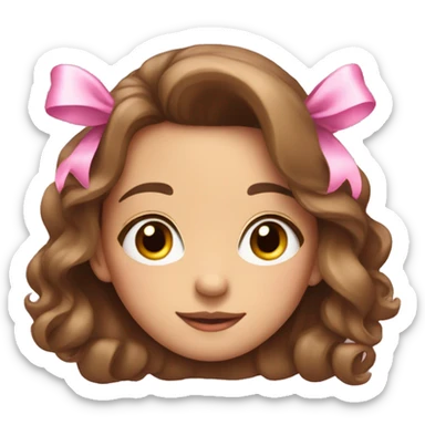 A cute young woman with long brown hair and many small pink bows an sparkles around her sticker