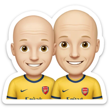 Arsenal fan happy with Brøndby fan. Both bald men sticker