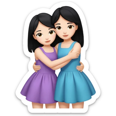 Two girls with black hair hugging each other sticker