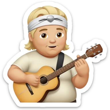Lifelike Overweight Blonde man in his 60’s with headband playing guitar sticker