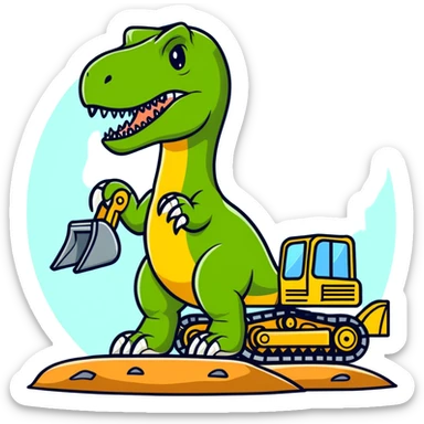A T. rex with a excavator in its hands sticker