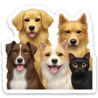 Yellow dog with black and Marron dog and 2 cats one marron and one white with lot of hairs  sticker