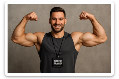 Fitness trainer shows the biceps at full length sticker