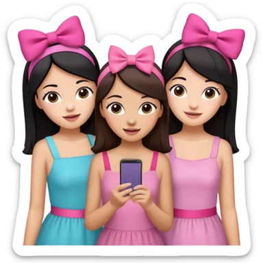 3 brown friends having fun, one with black hair, 2 with brown hair, girly style sticker