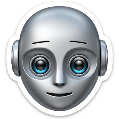 friendly robot face with expressive eyes, digital AI emoji style sticker