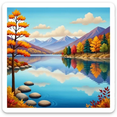 Beautiful lake during the fall, felt texture, scrapbooking sticker