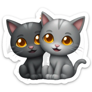 two cats in love, one orange and one dark gray, without anh hearts, just hugging sticker