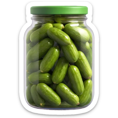 glass jar emoji with visible green pickles and brine, topped with smooth shiny dark green lid that stands out from pickles sticker