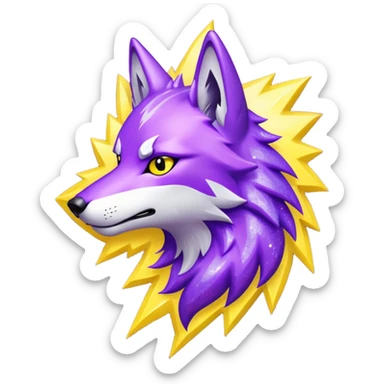 Purple wolf with a yellow lightning bolt emanating from its eyes. Glitter texture everywhere. sticker