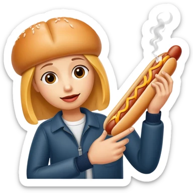 Hotdog held between 2 fingers like a cigarette  sticker