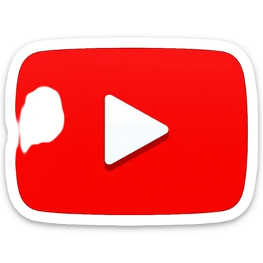 YouTube logo, red rectangle with rounded corners and white play button in the center sticker