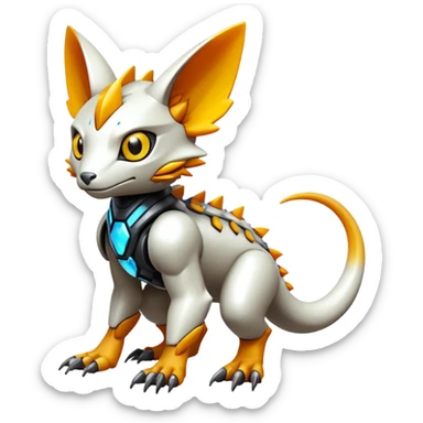  exotic futuristic warm-colored modern cyber-Fakémon-Digimon-Trico-creature sticker