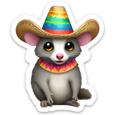 Possum with colorful sombrero sticker