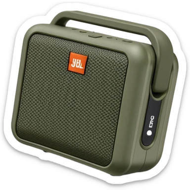 Minimalist JBL Go Clip 4 speaker with simple camouflage pattern, clean lines, iOS emoji style sticker