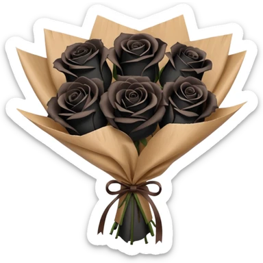 boquet of black roses in a paper package sticker